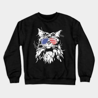 Funny Proud Maine Coon American Flag Sunglasses Gift Big Cat Crewneck Sweatshirt